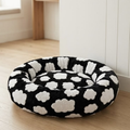 Round Plush Bolster Dog Bed with Cushioned Center – Black & Cream
