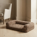 Rectangular Ribbed Corduroy Bolster Dog Bed with Low Front Entry – Taupe Brown